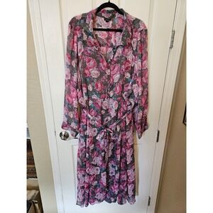 Torrid Floral Pink Gray Button Down Dress Lined With Gray Slip LS Dress Plus 5X